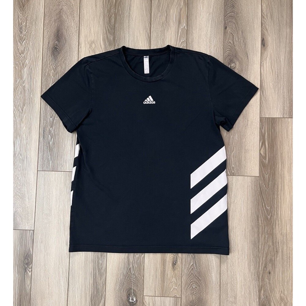 Adidas Climalite Black Short Sleeve 3 Stripe Tee Mens Sz Large Cotton Blend